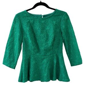 Anthropologie Moulinette Soeurs Vetements Emerald Green Lace Peplum Top